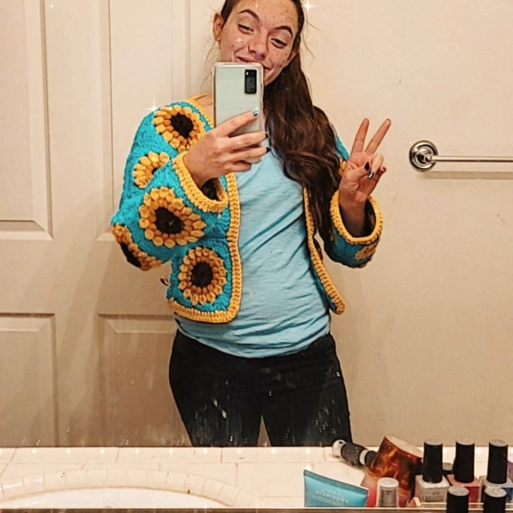 Hand crocheted Sunflower Cardigan